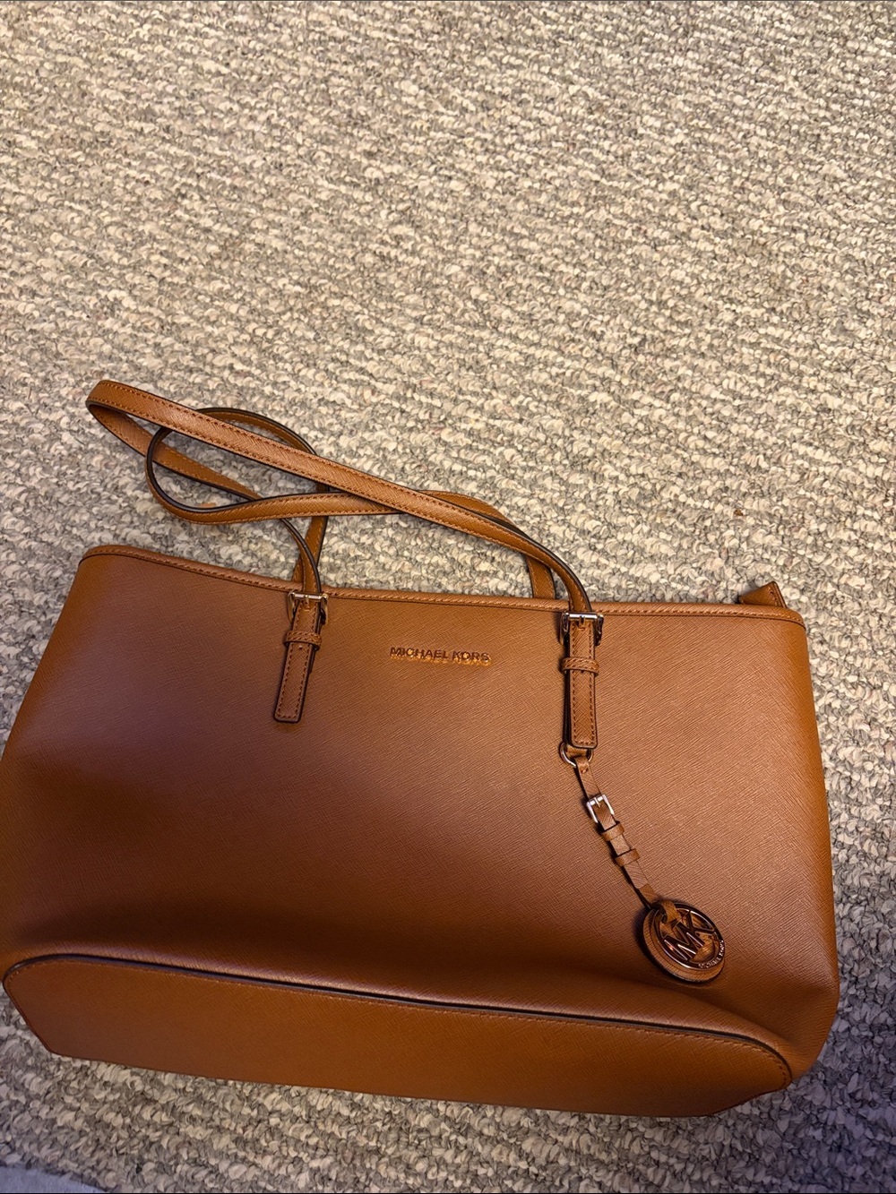 Michael Kors Cognac Leather Tote with Logo Charm